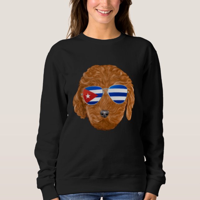 Sweatshirt Cuban Flag Brown Poodle Dog Cuba Pocket (Devant)
