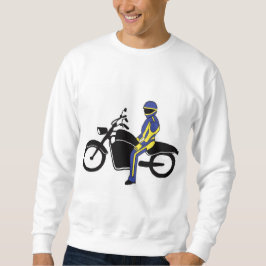 Sweatshirt Cuirs bleus et jaunes à une course de moto
