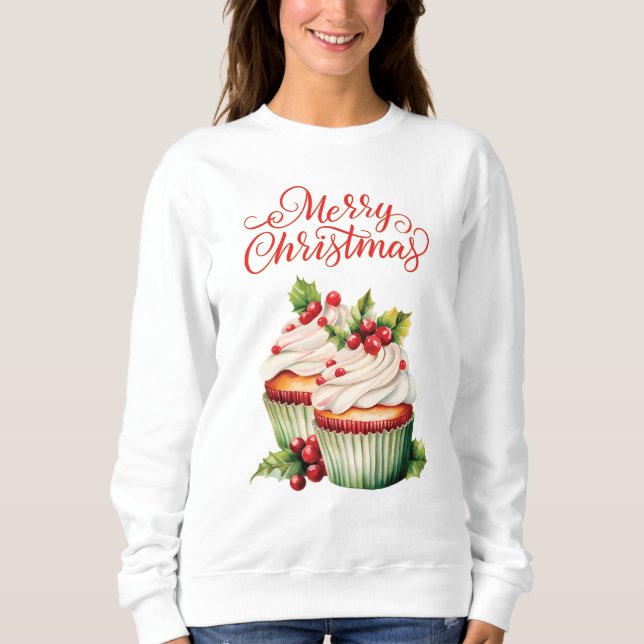 Sweatshirt Cupcake de Noël Holly Berry (Devant)