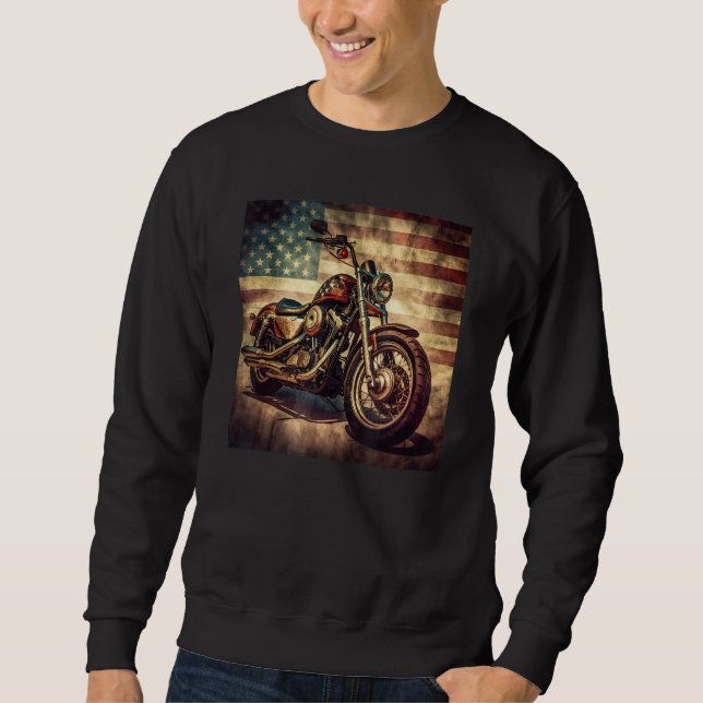 Sweatshirt Custom Motorcycle Retro USA Flag Retro Biker Vinta (Devant)
