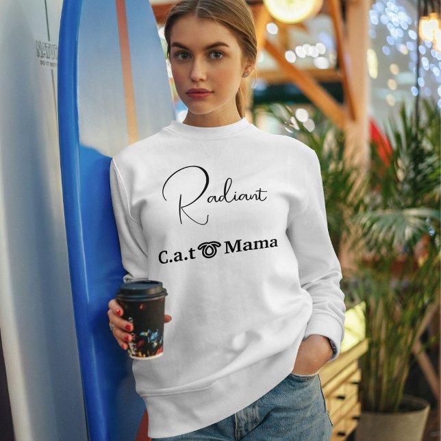 Sweatshirt Custom Pet Lover White And Black Script Cat Mom (Créateur téléchargé)