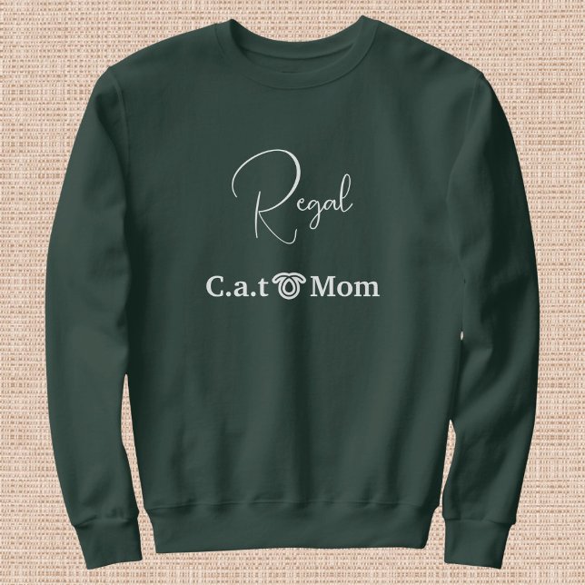 Sweatshirt Custom Pet Lover White Script Cat Mom Forest Green (Créateur téléchargé)