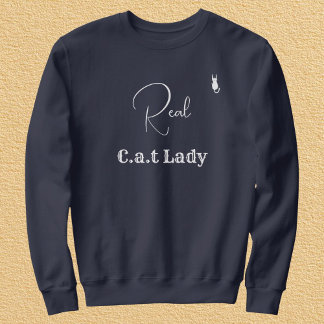 Sweatshirt Customize Pet Lover Navy Blue White Script Cat Mom