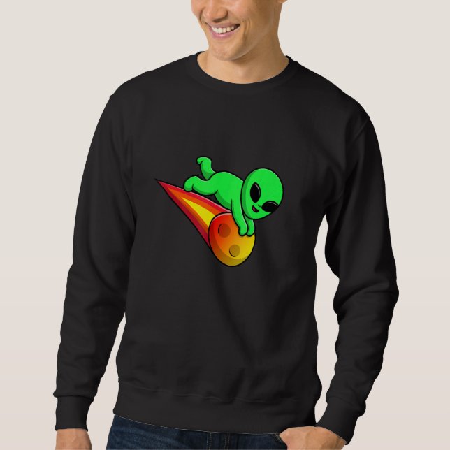 Sweatshirt Cute Alien Flying with Meteorite Stone Asteroid UF (Devant)