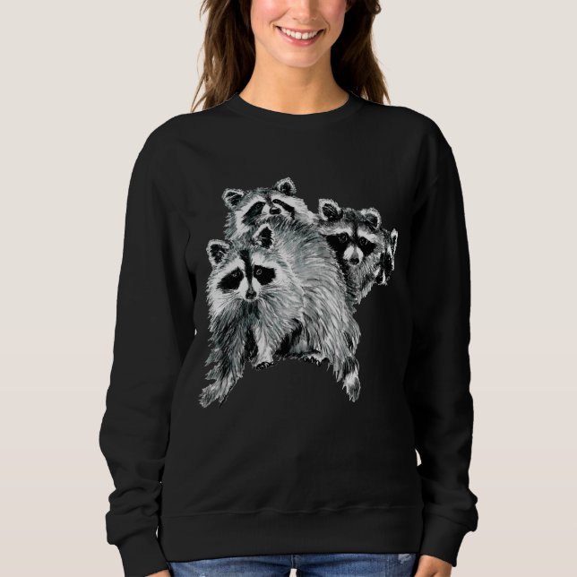Sweatshirt Cute Aquarelle Raccoon Animal Famille Amusants Art (Devant)