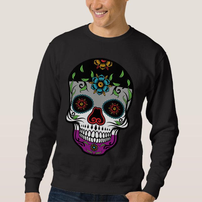 Sweatshirt Cute asexual proud flag sugar skull (Devant)