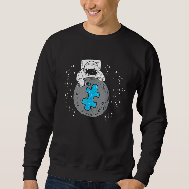 Sweatshirt Cute Astronaut Moon Blue Puzzle Piece Autism Aware (Devant)