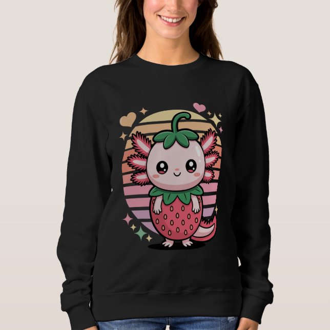 Sweatshirt Cute Axolotl Strawberry Kawaii Pastel Retro Sunset (Devant)
