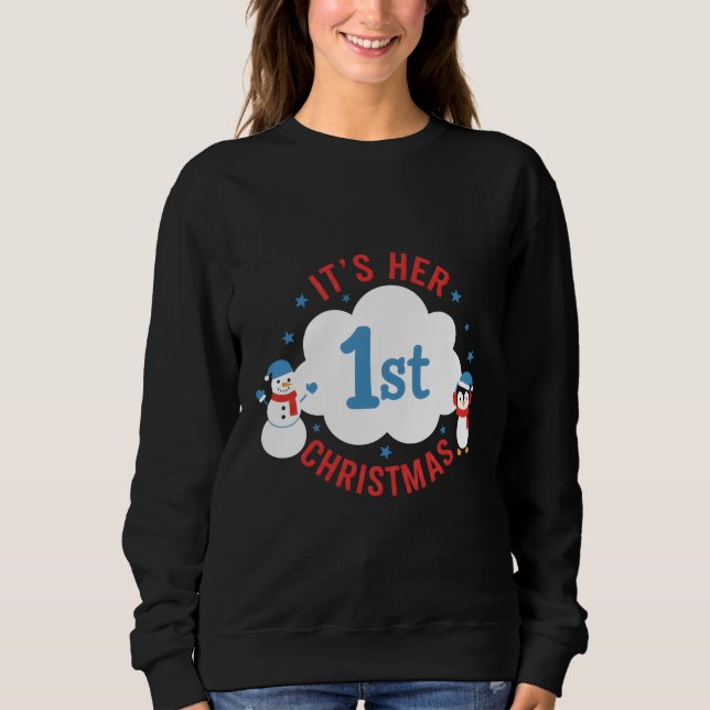Sweatshirt Cute Baby Girl First Xmas Funny Holiday Winter Fam (Devant)