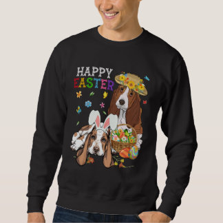 Sweatshirt Cute Basset Hound Dogs Easter Egg Basket Happy Eas