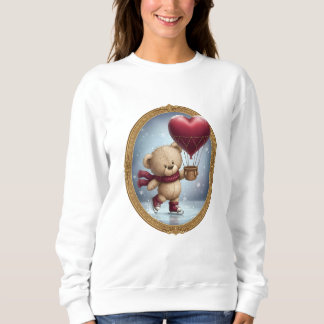 Sweatshirt Cute Bear Holding Heart Balloon in Snowy Sky – Ado
