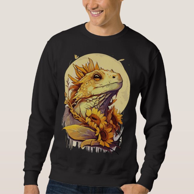 Sweatshirt Cute Bearded Dragon Sunflower Reptile Lizard (Devant)