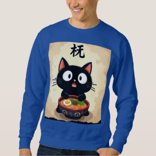 Sweatshirt Cute Black Cat Ramen - Kawaii Japonais Noodart