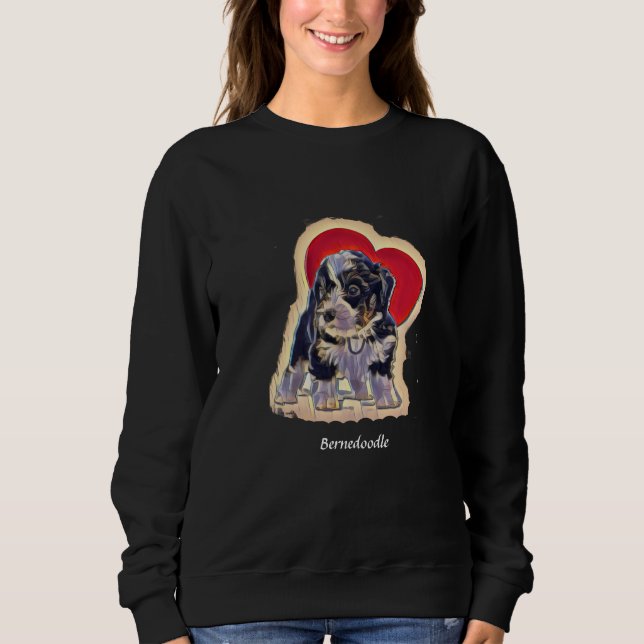 Sweatshirt Cute Black Tan PopArt Bernedoodle Coeur numérique (Devant)