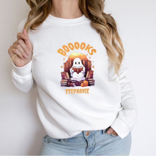 Sweatshirt Cute Book Lover Halloween Ghost Professeur Bibliot (Créateur téléchargé)