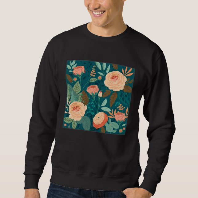 Sweatshirt Cute Botanical Roses Illustration Gorgeous Flower  (Devant)