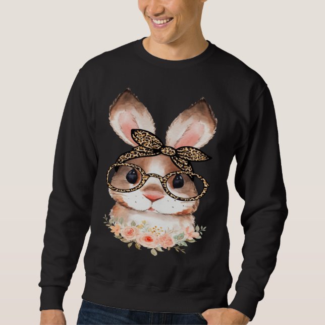 Sweatshirt Cute Bunny Face Floral  Leopard Print Glasses EAST (Devant)