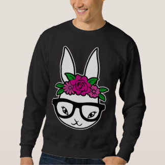 Sweatshirt Cute Bunny Face Glasses Floral Headband Happy East