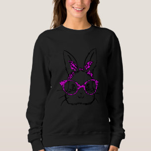 Sweatshirt Cute Bunny Face Leopard lunettes Headband Happy Ea