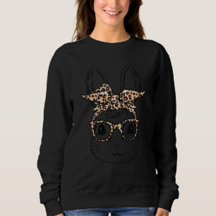 Sweatshirt Cute Bunny Face Leopard lunettes Headband Happy Ea