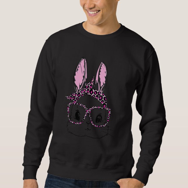 Sweatshirt Cute Bunny Face Leopard lunettes Headband Happy Ea (Devant)