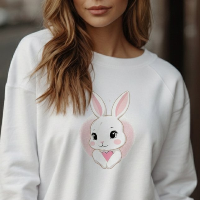 Sweatshirt Cute Bunny Holding Heart | Romantic Design (Créateur téléchargé)
