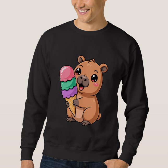 Sweatshirt Cute Capybara Holding a Triple-Scoop Treat (Devant)