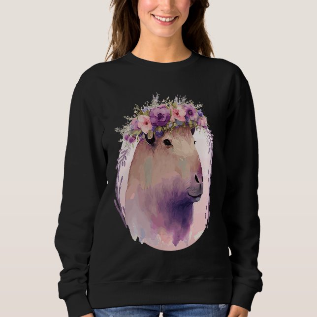 Sweatshirt Cute Capybara Rodent Couronne Floral Watercolo (Devant)
