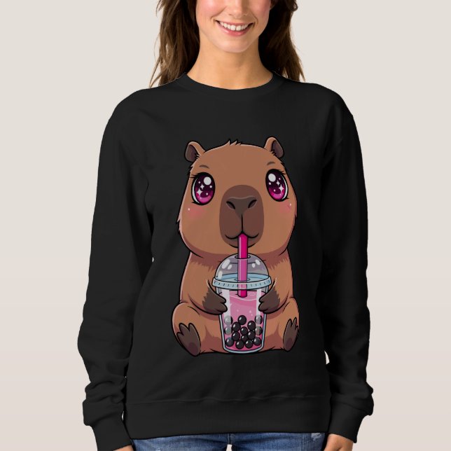 Sweatshirt Cute Capybara with Boba Bubble Tea (Devant)