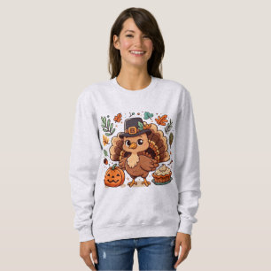 Sweatshirt Cute caricature Thanksgiving dinde et citrouille