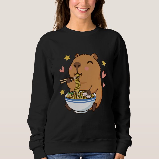 Sweatshirt Cute Cartoon Capybara Eating Ramen with Chopsticks (Devant)