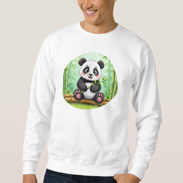 Sweatshirt Cute Cartoon Panda on Bamboo Patch (Devant)