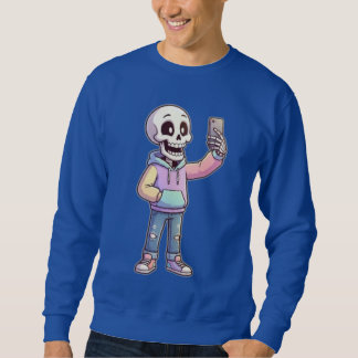 Sweatshirt Cute Cartoon Skeleton Selfie - Full Body Trendy 