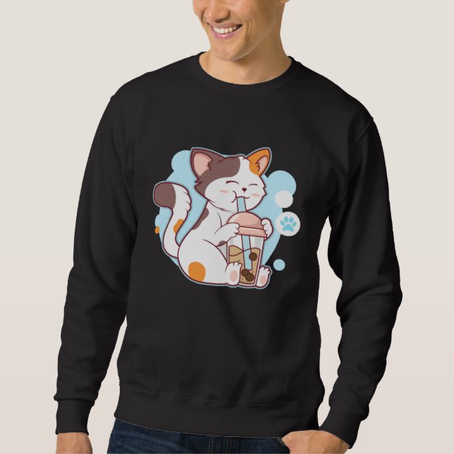 Sweatshirt Cute Cat Drinking Bubble Tea  Tea  Costume (Devant)