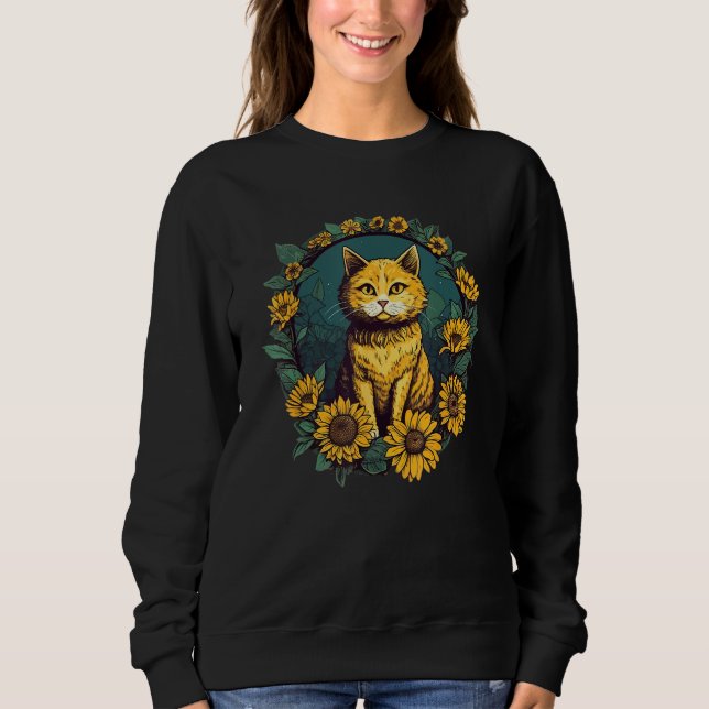 Sweatshirt Cute Cat Florist Beautiful Yellow Flower Floral Su (Devant)