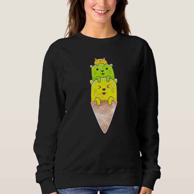 Sweatshirt Cute Cat Ice Cream Cone Triple Scoop (Devant)