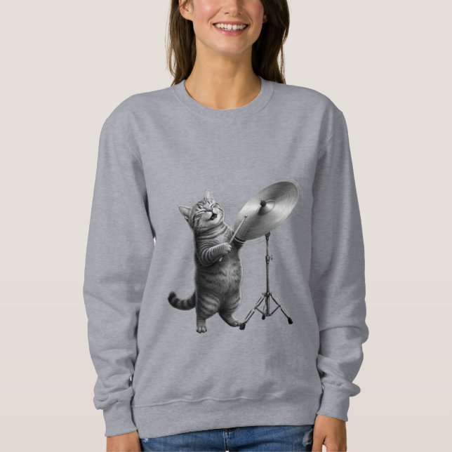 Sweatshirt Cute cat Music Lover gift_Funny Cat Rock Band  (Devant)