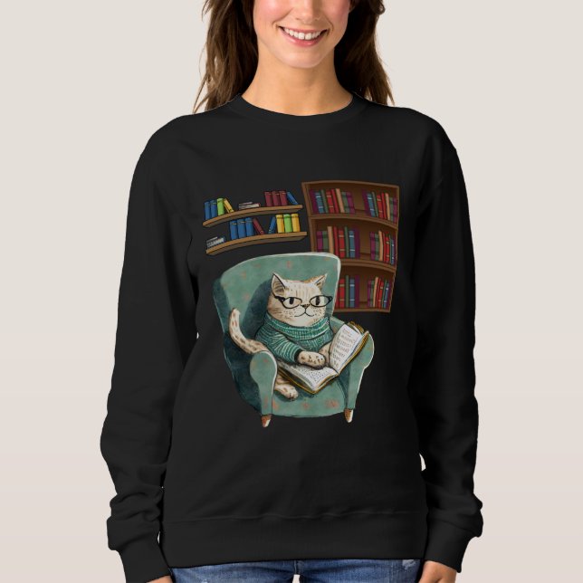 Sweatshirt Cute Cat Reading Book Bookworms Cat  Reading (Devant)