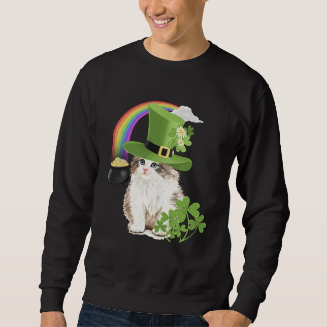 Sweatshirt Cute Cat  St Patricks Day Shamrock Rainbow Patty K (Devant)