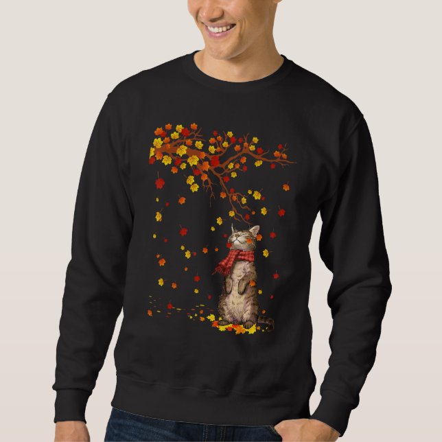 Sweatshirt Cute Chat Kitty Automne Feuilles Chat Hommes Femme (Devant)
