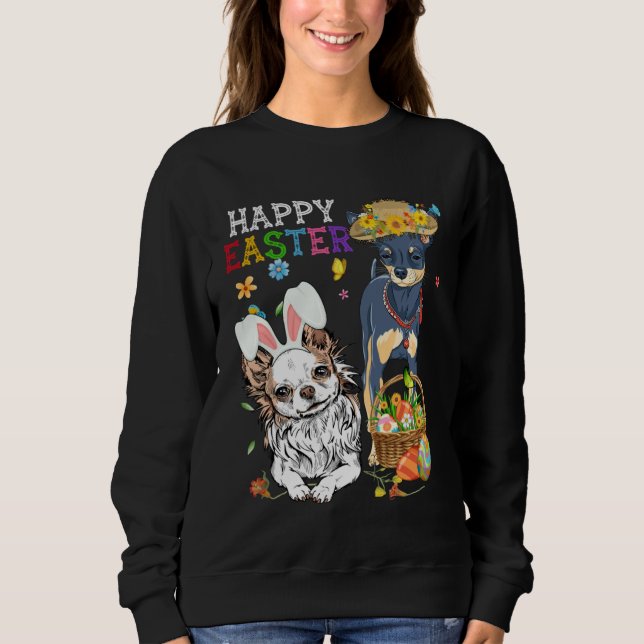 Sweatshirt Cute Chihuahua Dogs With Easter Egg Basket Easter  (Devant)