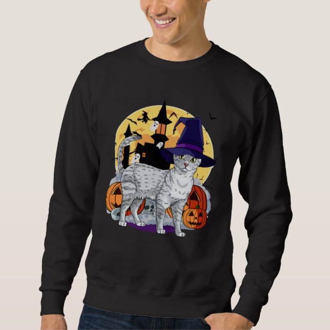 Sweatshirt Cute Egyptian Mau Cat Halloween Witch Pumpkin (Devant)