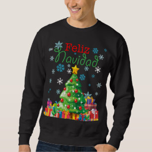 Sweatshirt Cute Feliz Navidad Christmas Tree espagnol mexicai