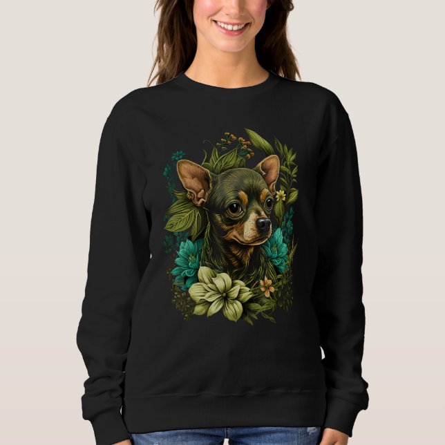 Sweatshirt Cute Flower summer Floral Chihuahua (Devant)