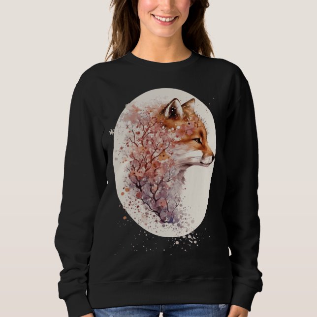 Sweatshirt Cute Fox Japanese Cherry Blossom Sakura (Devant)