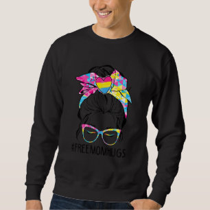 Sweatshirt Cute Free Mom Hugs Messy Bun Pansexual Pride Rainb