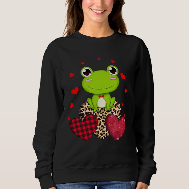 Sweatshirt Cute Frog With Leopard Red Plaid Heart  Ideas (Devant)