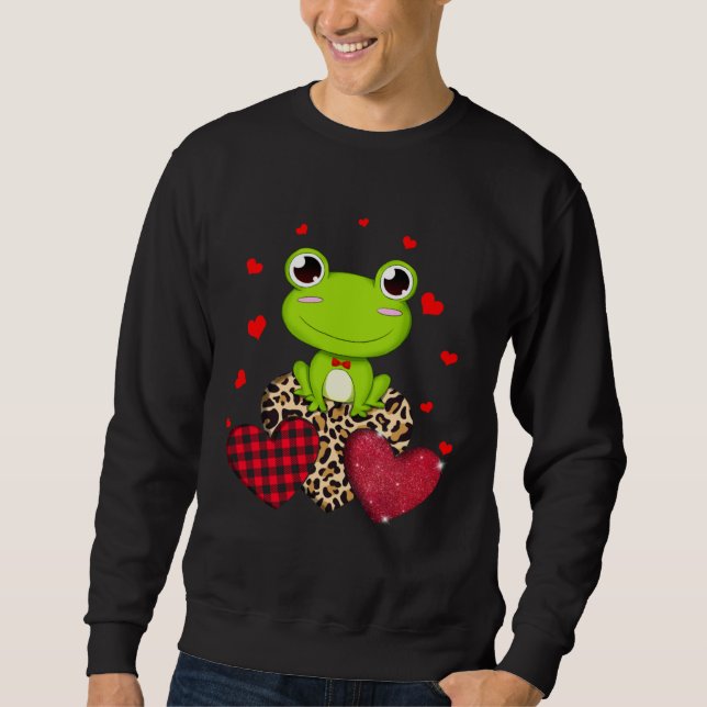 Sweatshirt Cute Frog With Leopard Red Plaid Heart  Ideas (Devant)