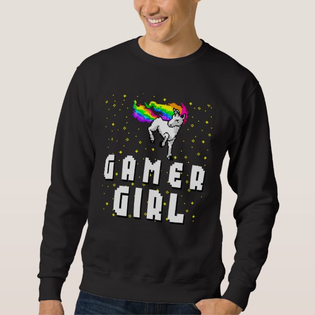 Sweatshirt Cute Gamer Girl Galaxy Rainbow Unicorn Video Game  (Devant)
