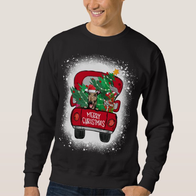Sweatshirt Cute Greyhound Camion Rouge Joyeux Noël Bleached (Devant)